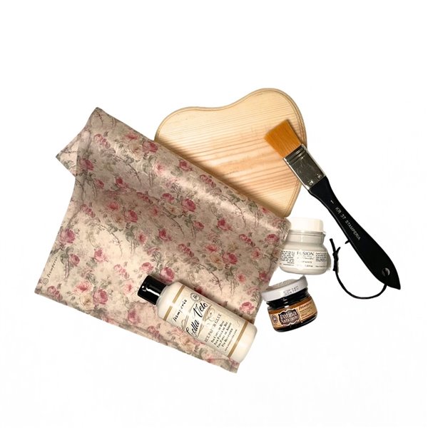 Pack Créatif Patinez un coeur en bois avec Papier de Riz