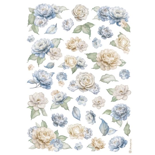 Papier de riz Stamperia Timeless roses and blue flowers A4