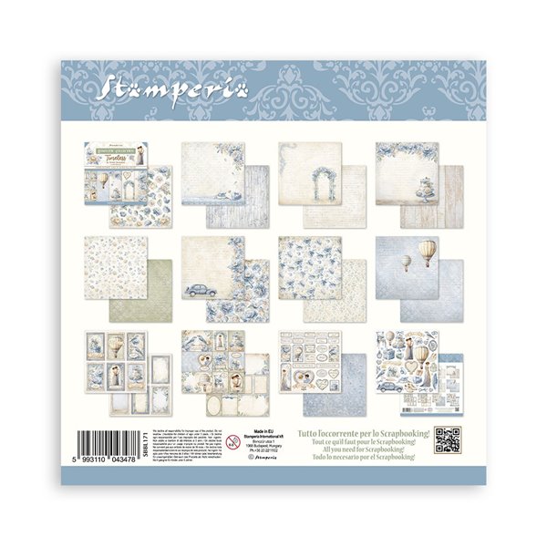 Papier scrapbooking assortiment Stamperia 10f 30x30 Romantic Collection Timeless
