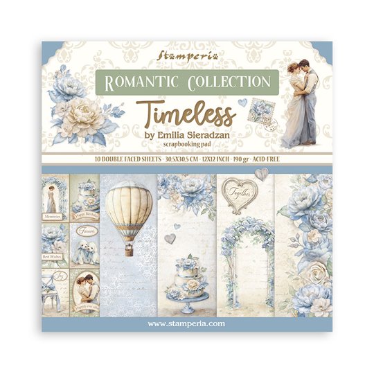 Papier scrapbooking assortiment Stamperia 10f 30x30 Romantic Collection Timeless