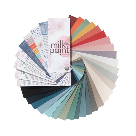 Nuancier peintures au lait Fusion carte des 28 couleurs en éventail 