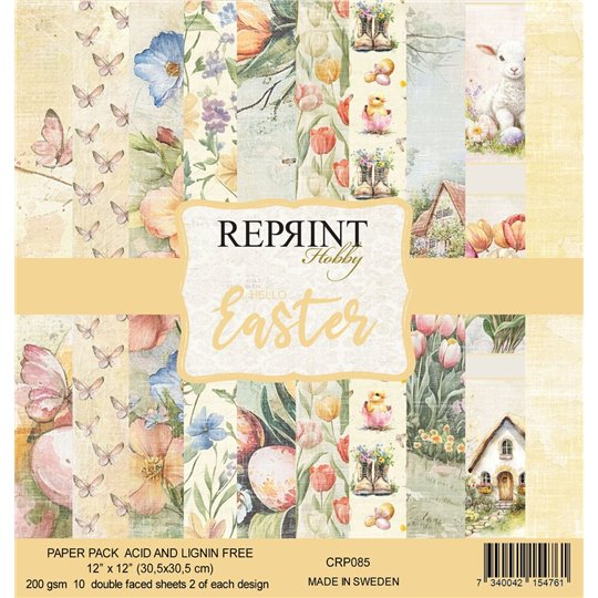 Papier scrapbooking assortiment Reprint Hobby Hello Easter recto verso 30x30 10fe