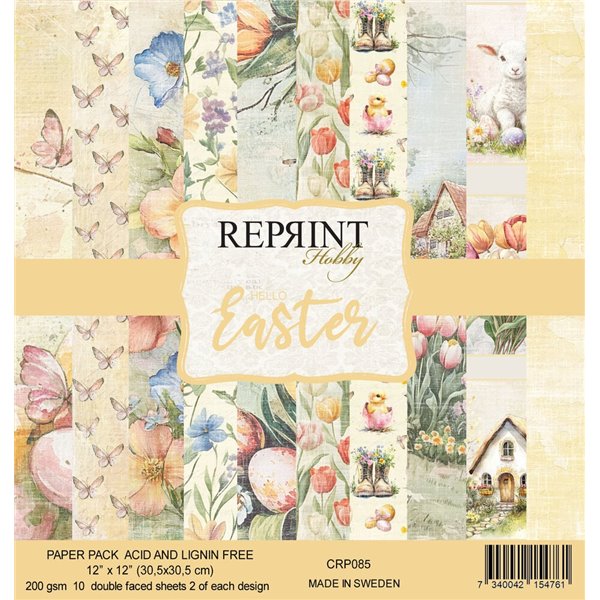 Papier scrapbooking assortiment Reprint Hobby Hello Easter recto verso 30x30 10fe