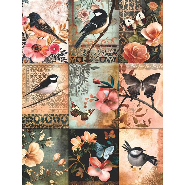 Papier de riz Oiseaux et Papillons A4 x6