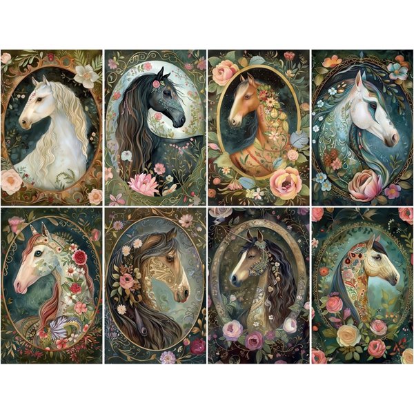 Papier de riz mûrier camée cheval A4 x6