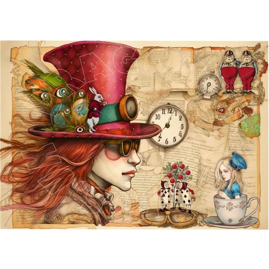 Papier de riz sans fibre Dragonfly A3 Mad Hatter Journal Page