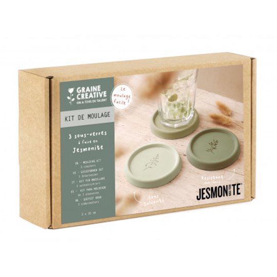 Kit débutant Jesmonite AC100 poudre et liquide avec 3 sous verre motif végétal