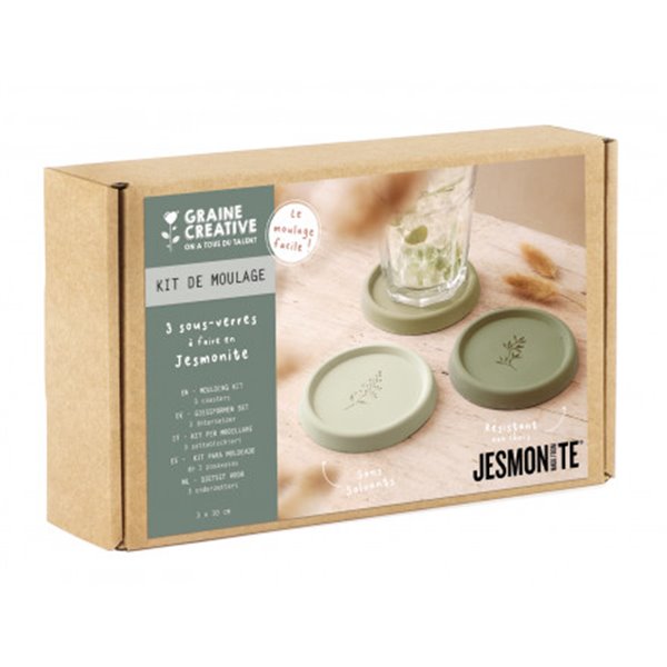 Kit débutant Jesmonite AC100 poudre et liquide avec 3 sous verre motif végétal