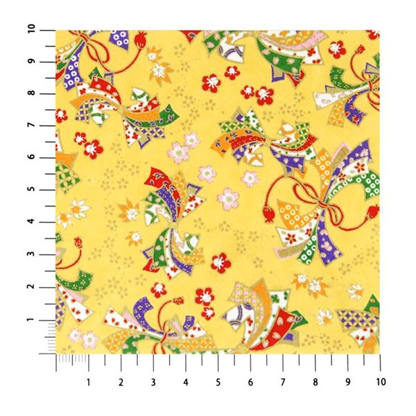 Papier japonais yuzen noeud multicolores fond jaune By Taniguchi