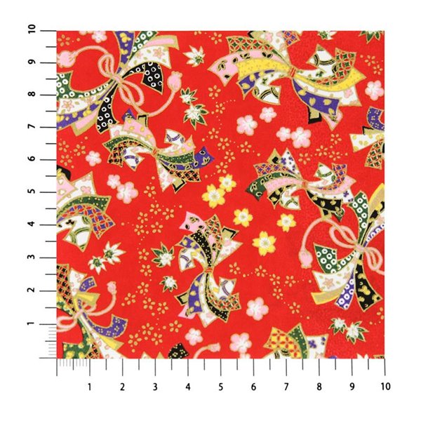 Papier japonais yuzen noeud multicolores fond rouge By Taniguchi