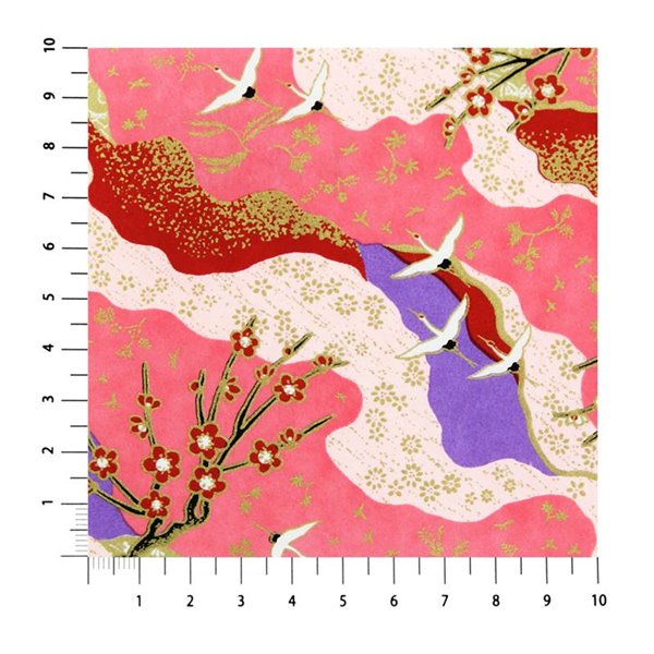 Papier japonais yuzen washi hirondelles Cerisiers rose