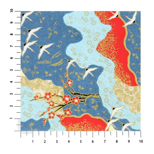 Papier japonais washi hirondelles cerisiers bleu rouge or