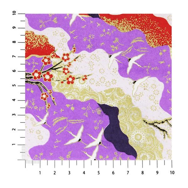 Papier japonais yuzen washi hirondelles cerisiers violet By Taniguchi