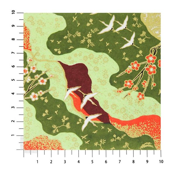 Papier japonais yuzen washi hirondelles cerisiers vert or By Taniguchi