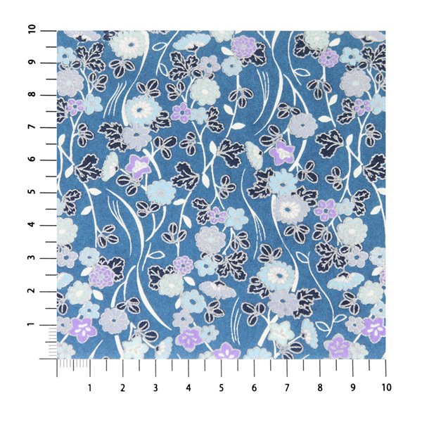 Papier japonais yuzen washi prairie fond bleu parme argent