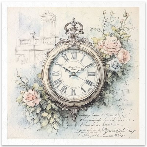 Set de 6 Papiers de riz assortiment Horloge 15x15cm