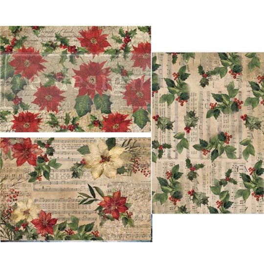 Papier fibre pour découpage Noël Poinsettias Redesign A3