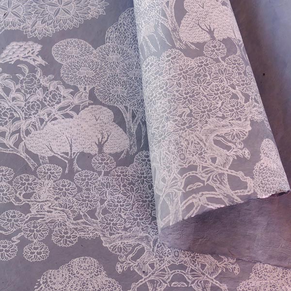 Papier népalais lokta LamaLi Kongpo lavende motifs blanc