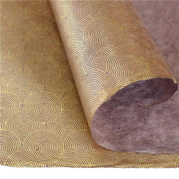 Papier népalais lokta LamaLi Méandres Precieux doré sur taupe
