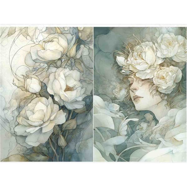 Papier de riz A4 Duo Floral Ivoire