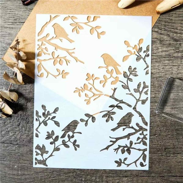 Pochoir décoratif oiseaux sur la branches 20x15cm