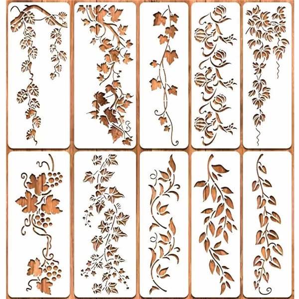 Pochoir décoratif 10 bordures vignes et feuilles