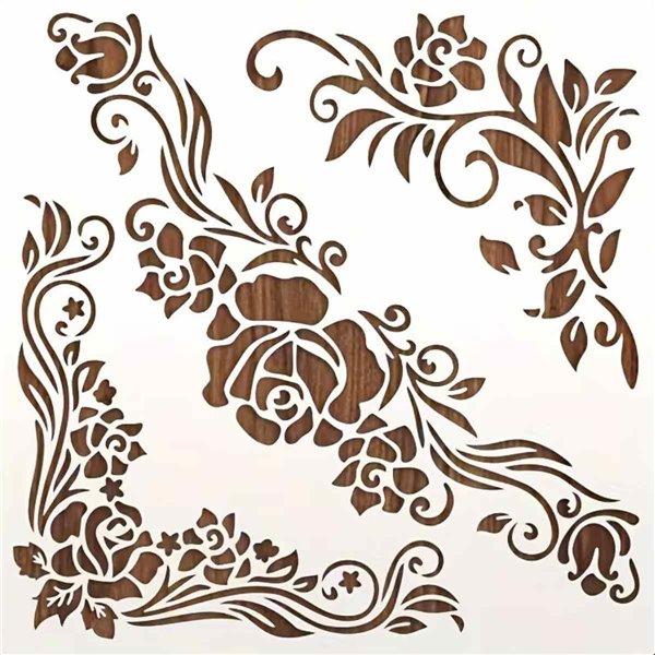 Pochoir décoratif angle floral vintage 25.4x25.4cm