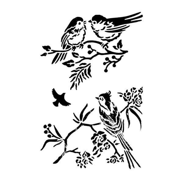Pochoir décoratif oiseaux sur branche 24x16cm
