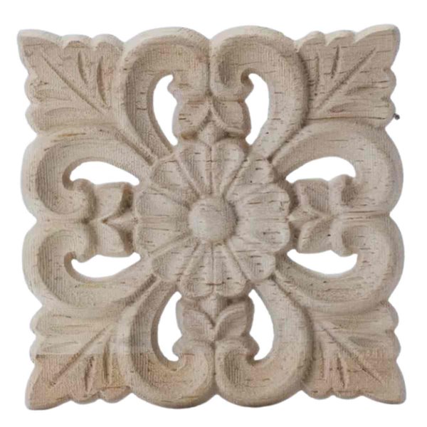 Ornement bois sculpté applique carré 6cm