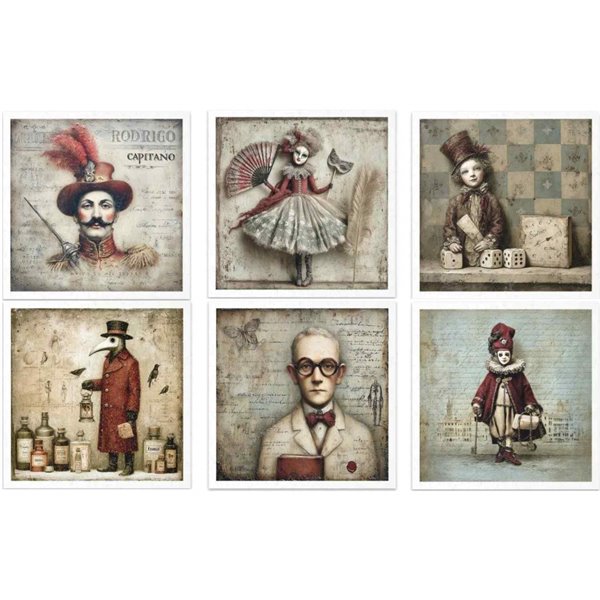 Assortiment papiers de riz x6 15x15cm Carnaval II 