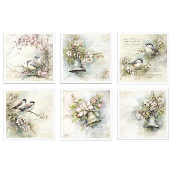 Assortiment papiers de riz x6 15x15cm oiseaux