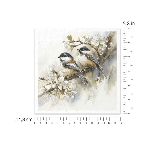 Assortiment papiers de riz x6 15x15cm oiseaux lapins fleurs