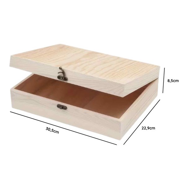Boite en bois avec couvercle à charnières 30x23x8,5cm