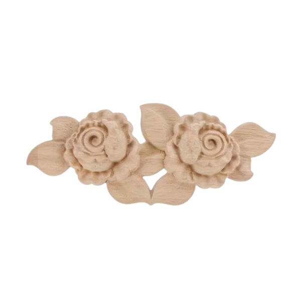 Ornement bois sculpté double rose 6,5x16cm 