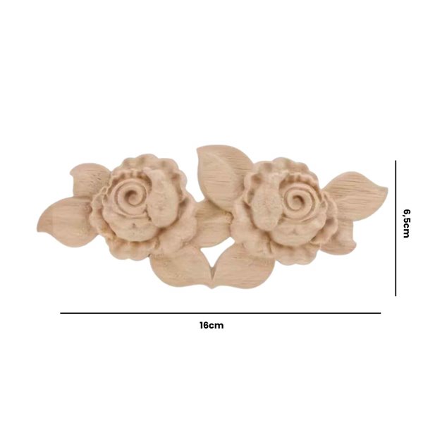 Ornement bois sculpté double rose 6,5x16cm 