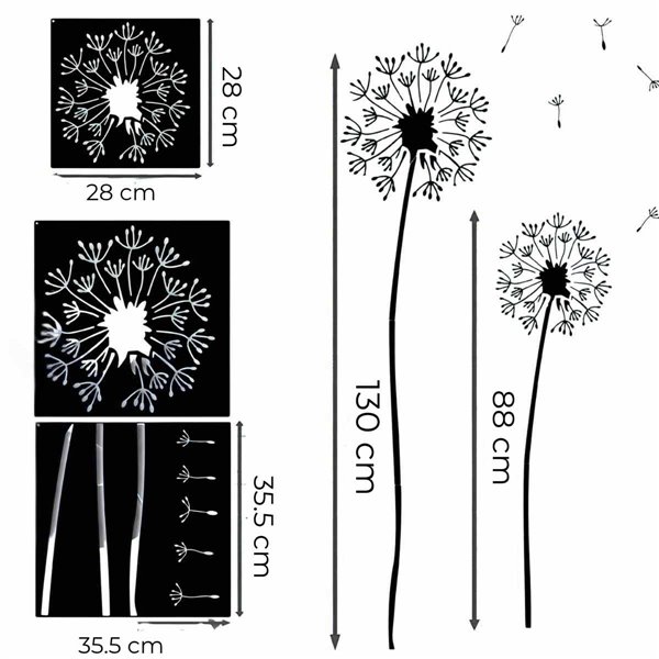 Pochoir décoratif pissenlit 1m30 en 3 pièes