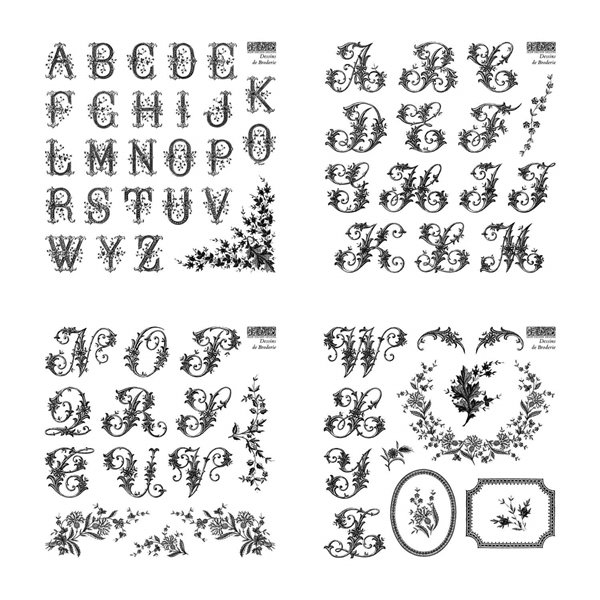 Tampons IOD Dessins de broderie 15x15cm set multiples tampons sur 4 planches / SUR COMMANDE
