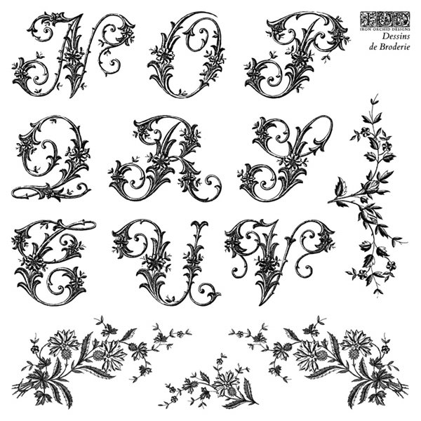 Tampons IOD Dessins de broderie 15x15cm set multiples tampons sur 4 planches / SUR COMMANDE