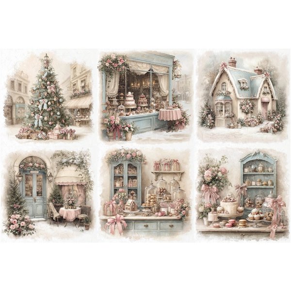 Assortiment papiers de riz Noël x6 15x15cm scènes
