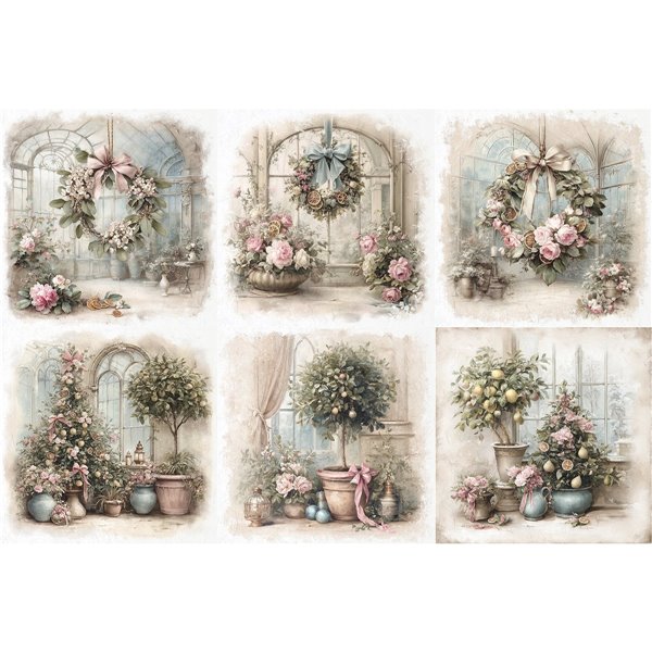Assortiment papiers de riz Noël x6 15x15cm arbres et couronnes