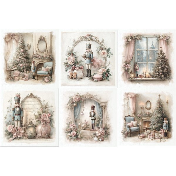 Assortiment papiers de riz x6 15x15cm casse noisettes de Noël