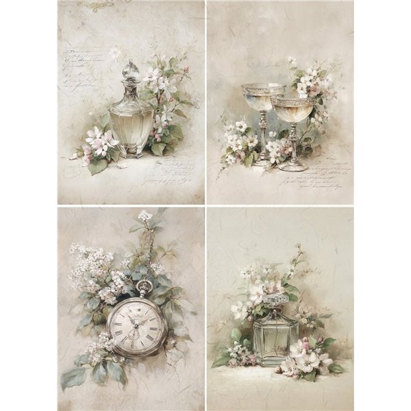Papier de riz A4 flacons et fleurs