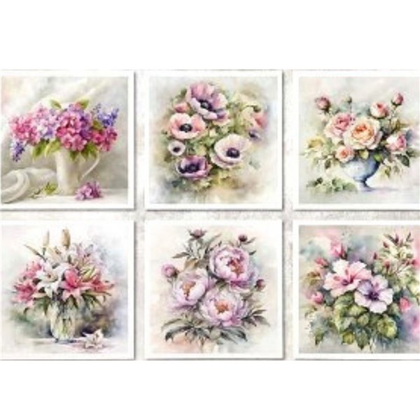 Assortiment papiers de riz x6 15x15cm Bouquet