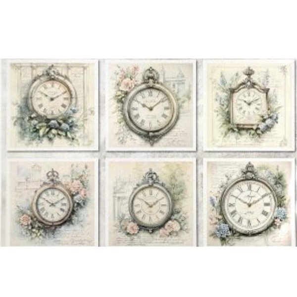 Assortiment papiers de riz x6 15x15cm Horloge