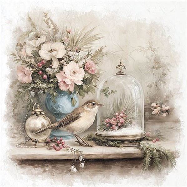 Assortiment papiers de riz x6 15x15cm oiseaux et fleurs
