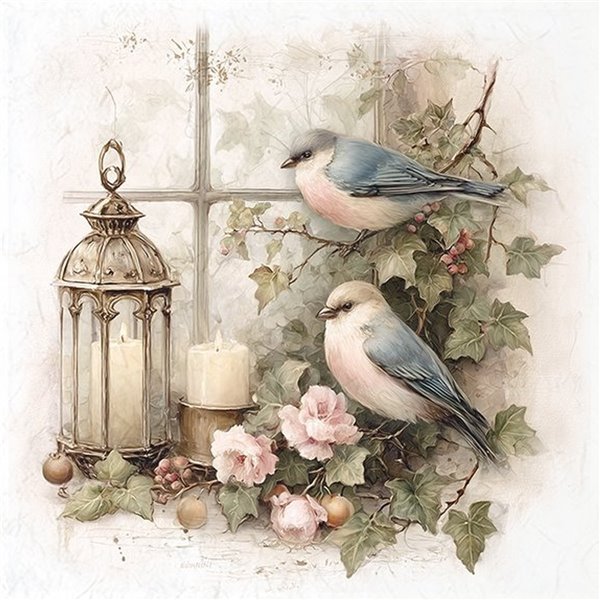 Assortiment papiers de riz x6 15x15cm oiseaux et fleurs