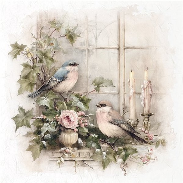 Assortiment papiers de riz x6 15x15cm oiseaux et fleurs