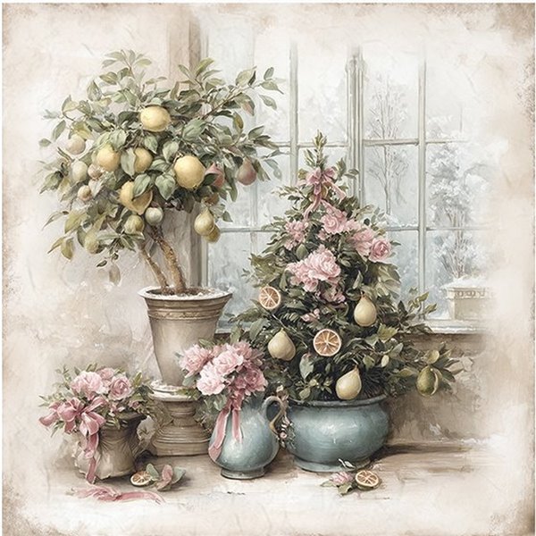 Assortiment papiers de riz Noël x6 15x15cm arbres et couronnes
