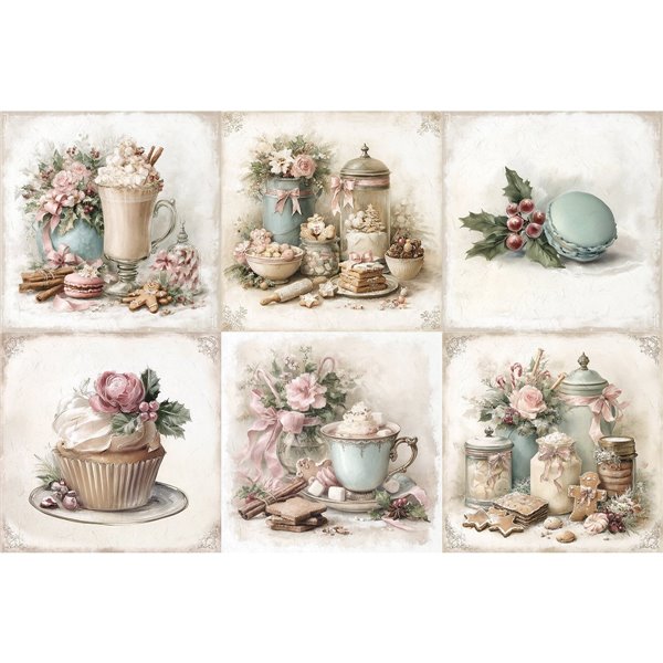 Assortiment papiers de riz x6 15x15cm Cupcackes