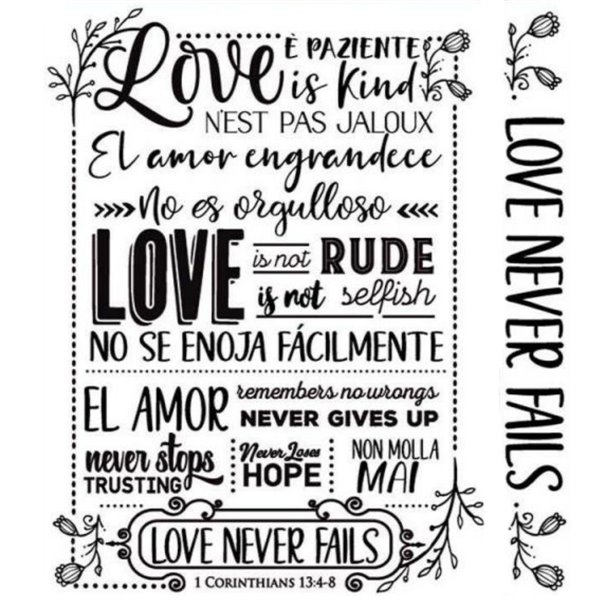 Tampon clear motifs love never fails 2 tampons Stamperia